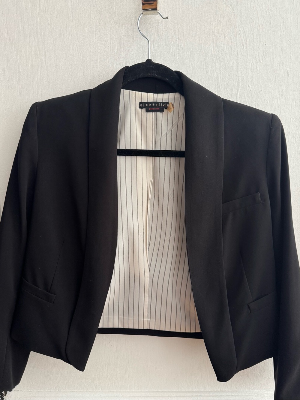 Alice + Olivia Black Employed Cropped Open-Front Blazer Size Small Petite